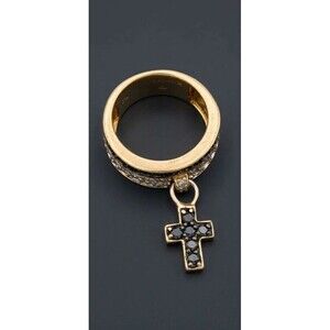 Clear and Black Rhinestone cross Dangle Ring